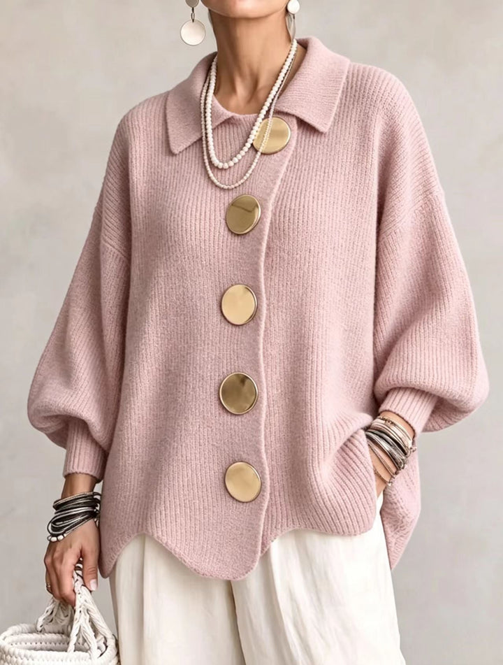 Eleanor™ | Oversized Gold-Button Knit Cardigan