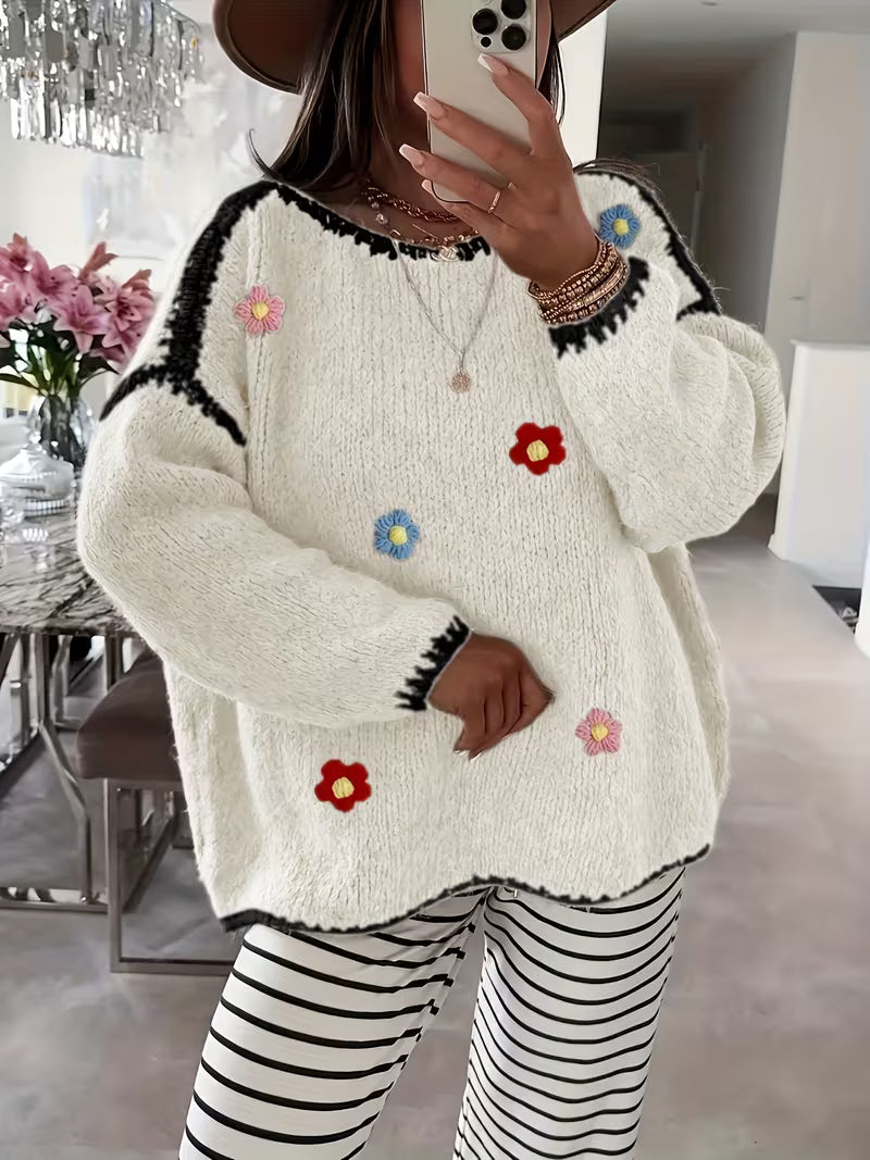 Amelia™ | Elegant Embroidered Flower Sweater