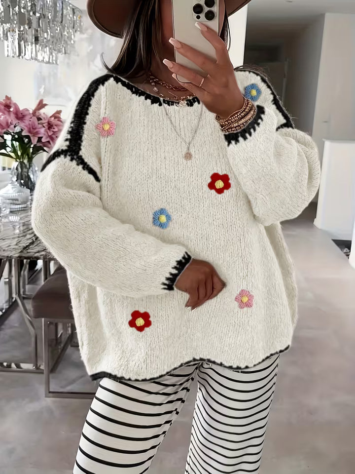 Amelia™ | Elegant Embroidered Flower Sweater