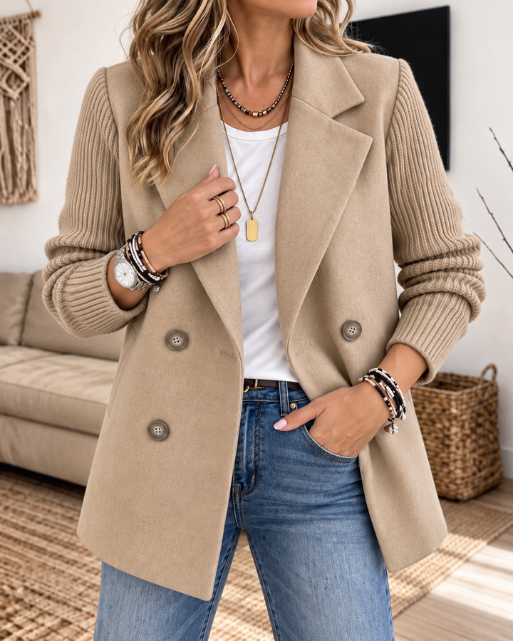 Madeline™ | Knit-Sleeve Double-Breasted Blazer