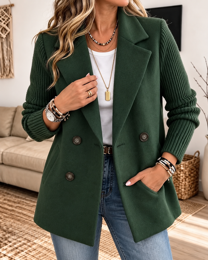 Madeline™ | Knit-Sleeve Double-Breasted Blazer