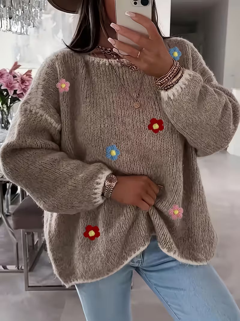 Amelia™ | Elegant Embroidered Flower Sweater