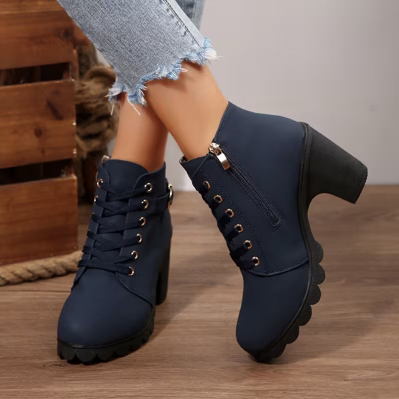 Veronica™ | Lace-Up Block-Heel Ankle Boots