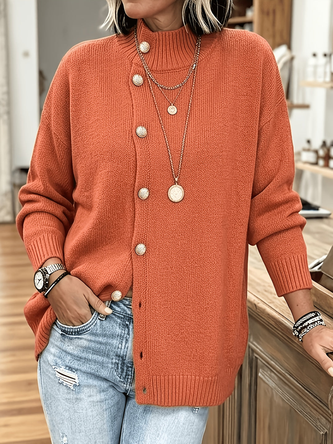 Estelle™ | Pearl-Button Relaxed Knit Cardigan