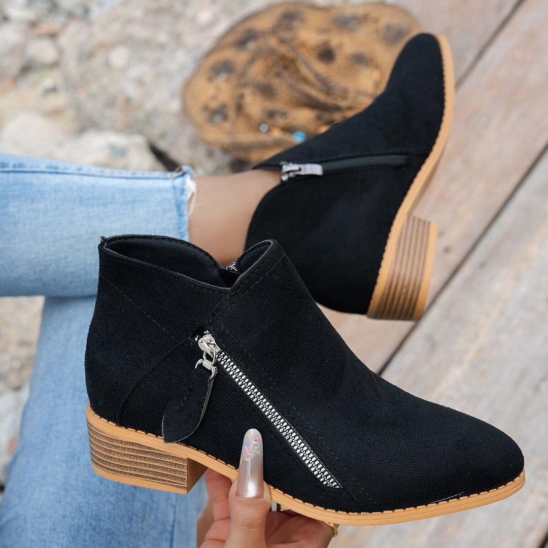 Nadine™ | Side-Zip Low-Heel Ankle Boots