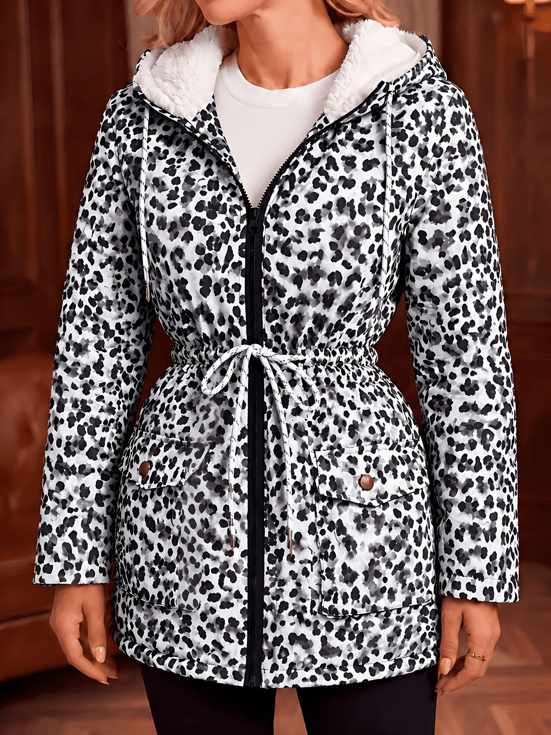 Bianca™ | Leopard Sherpa-Lined Hooded Coat