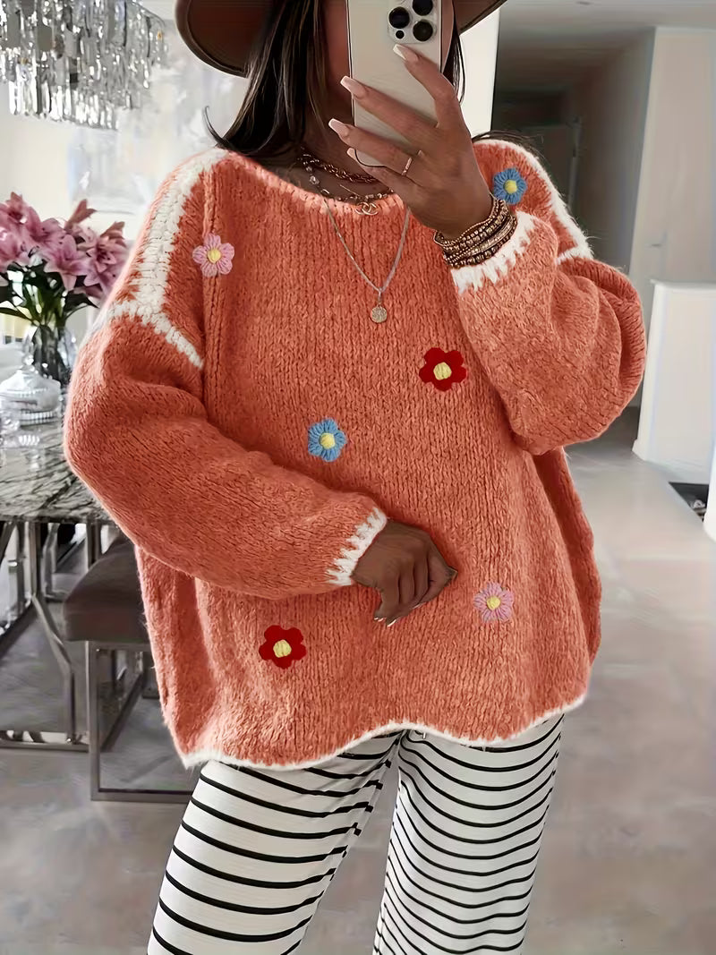 Amelia™ | Elegant Embroidered Flower Sweater
