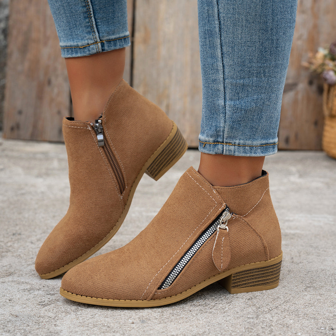 Nadine™ | Side-Zip Low-Heel Ankle Boots