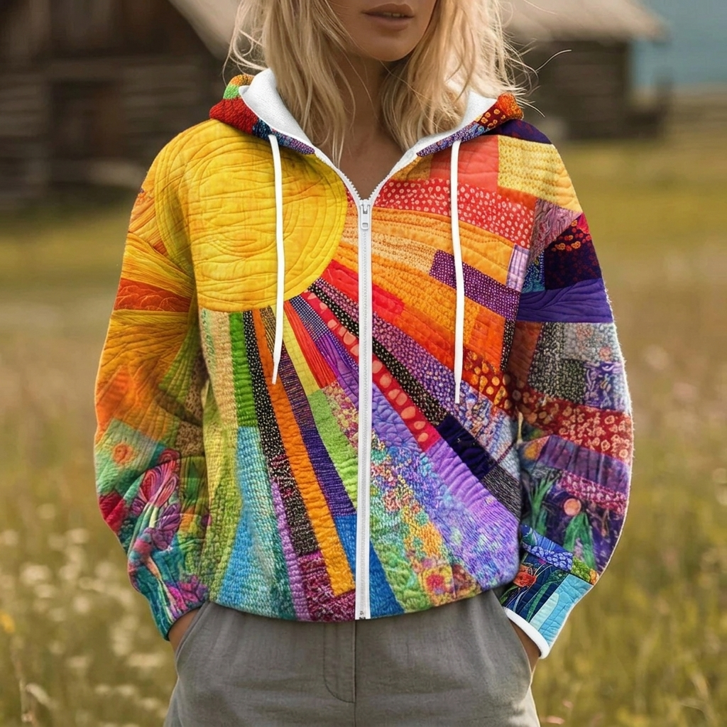 Lorelei™ | Colorful Sunburst Quilted Zip Hoodie