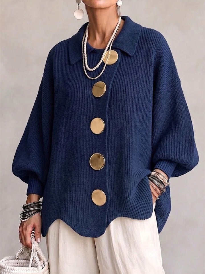 Eleanor™ | Oversized Gold-Button Knit Cardigan