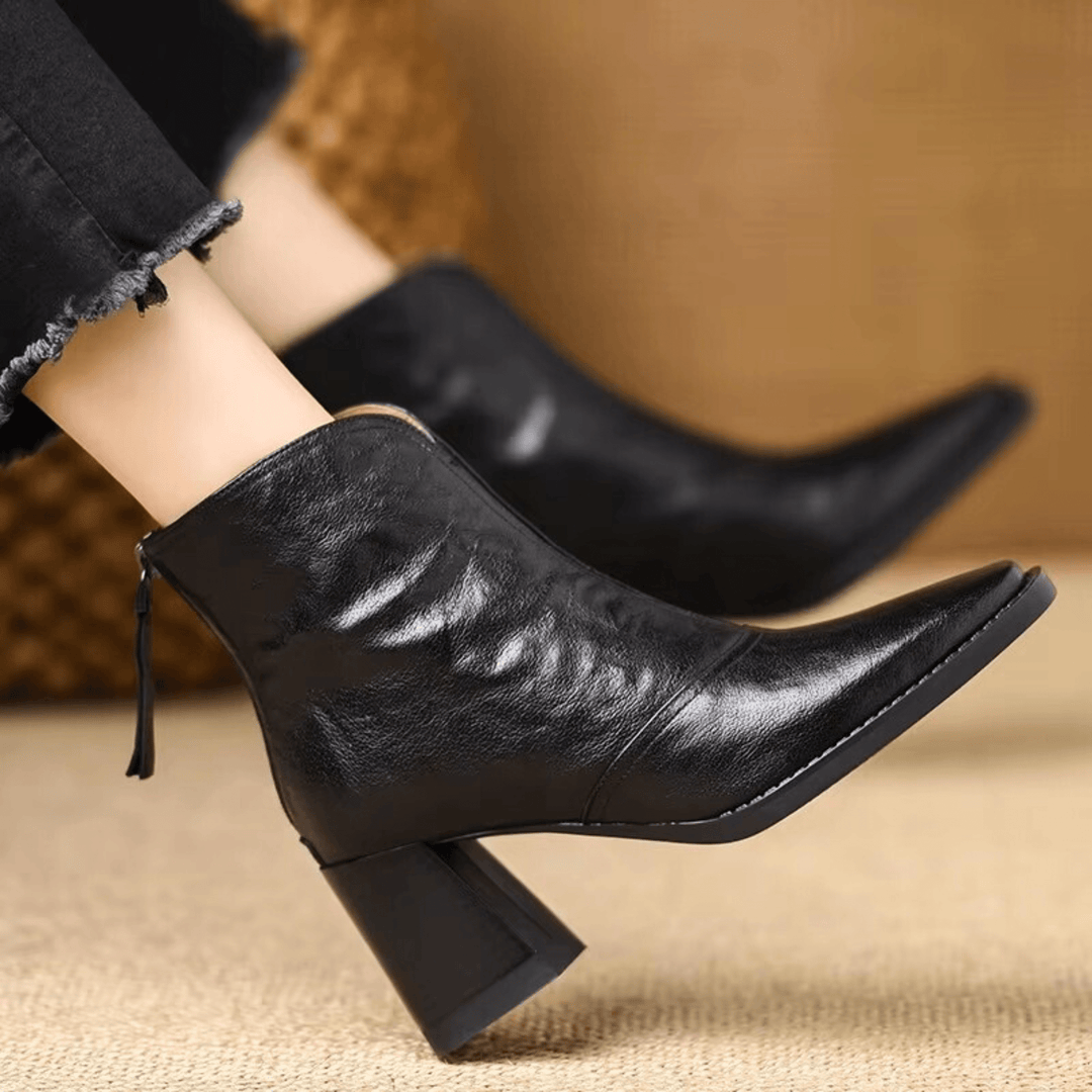 Lucille™ | Sculpted-Heel Leather Ankle Boots