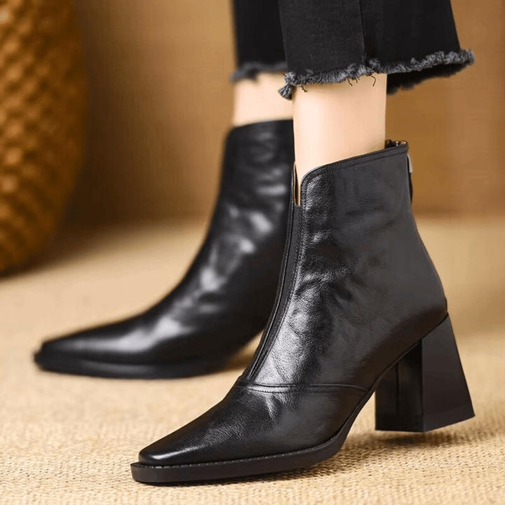 Lucille™ | Sculpted-Heel Leather Ankle Boots