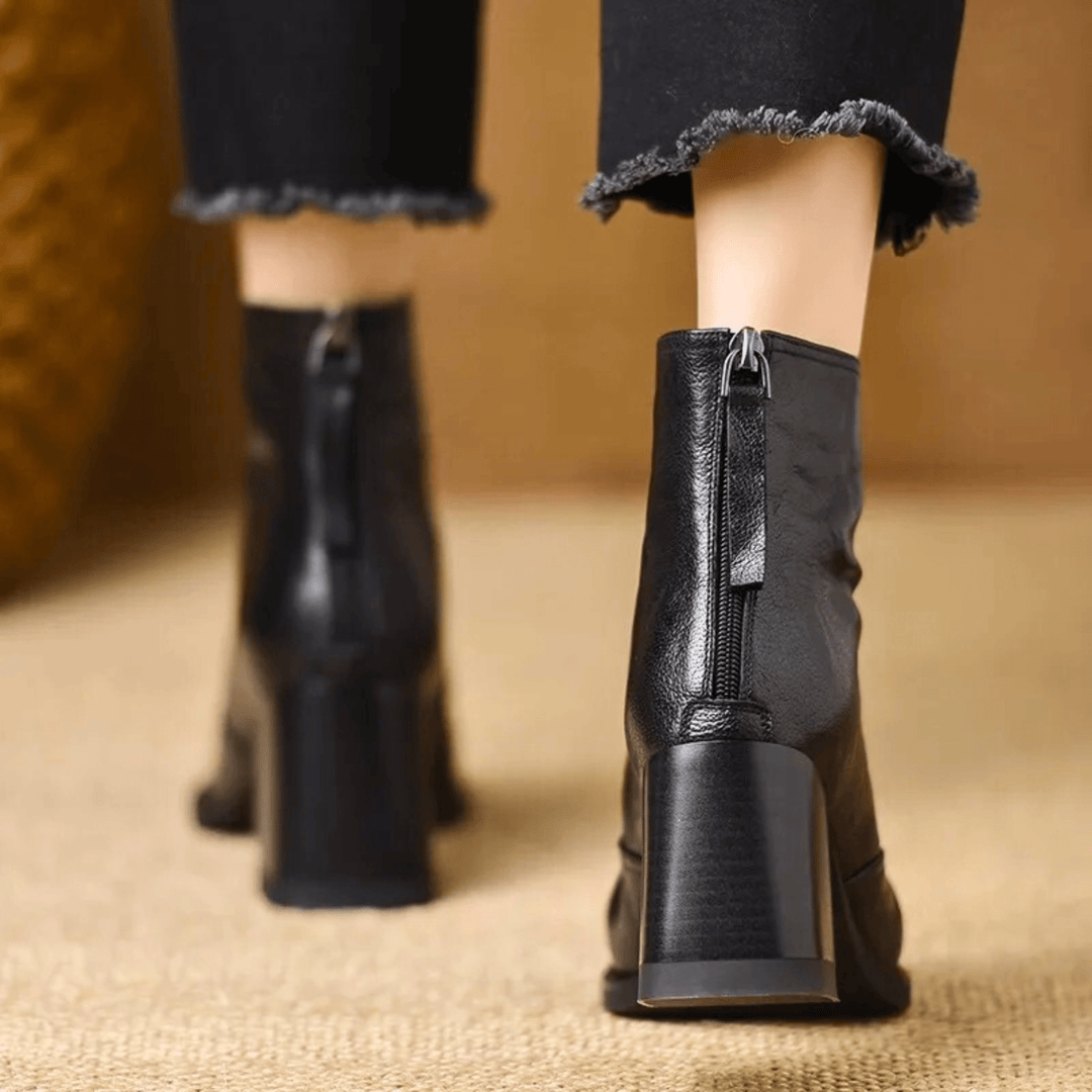 Lucille™ | Sculpted-Heel Leather Ankle Boots