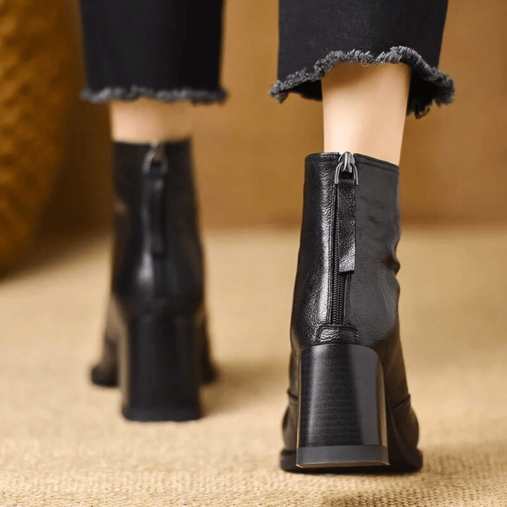 Lucille™ | Sculpted-Heel Leather Ankle Boots