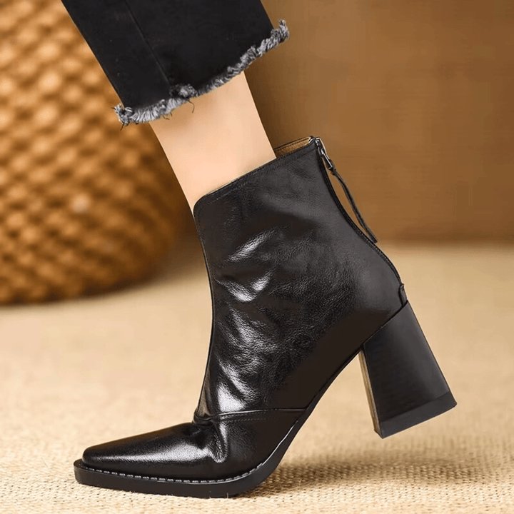 Lucille™ | Sculpted-Heel Leather Ankle Boots