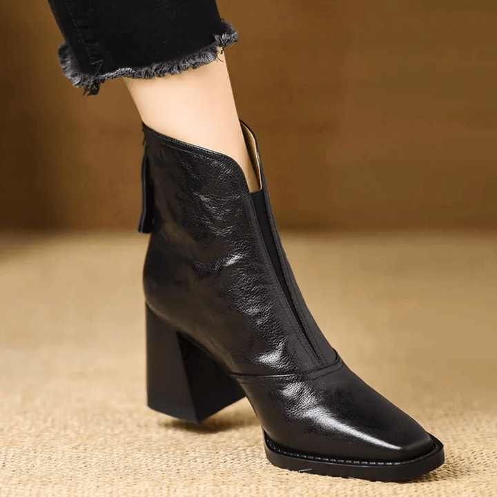 Lucille™ | Sculpted-Heel Leather Ankle Boots