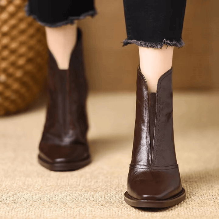 Lucille™ | Sculpted-Heel Leather Ankle Boots