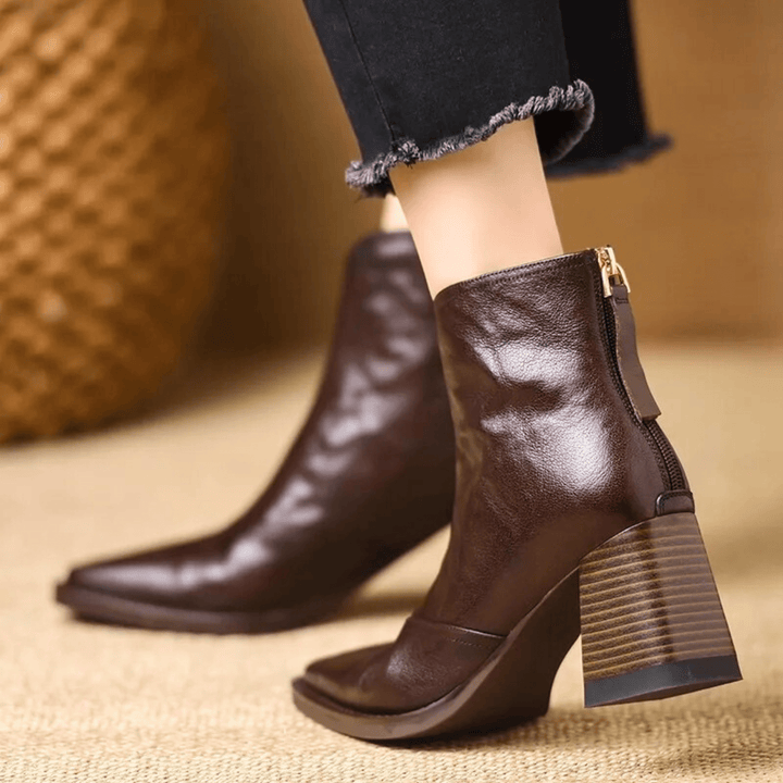 Lucille™ | Sculpted-Heel Leather Ankle Boots
