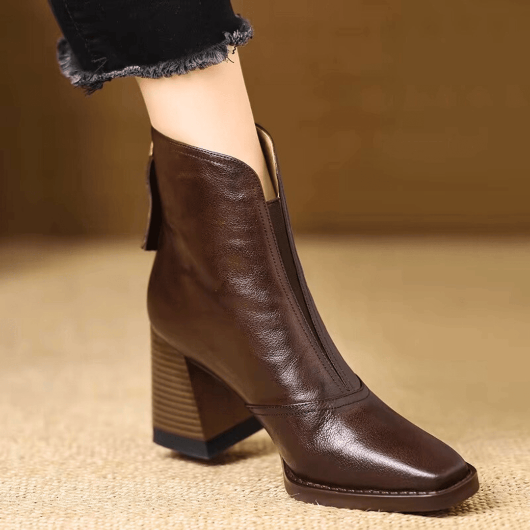 Lucille™ | Sculpted-Heel Leather Ankle Boots