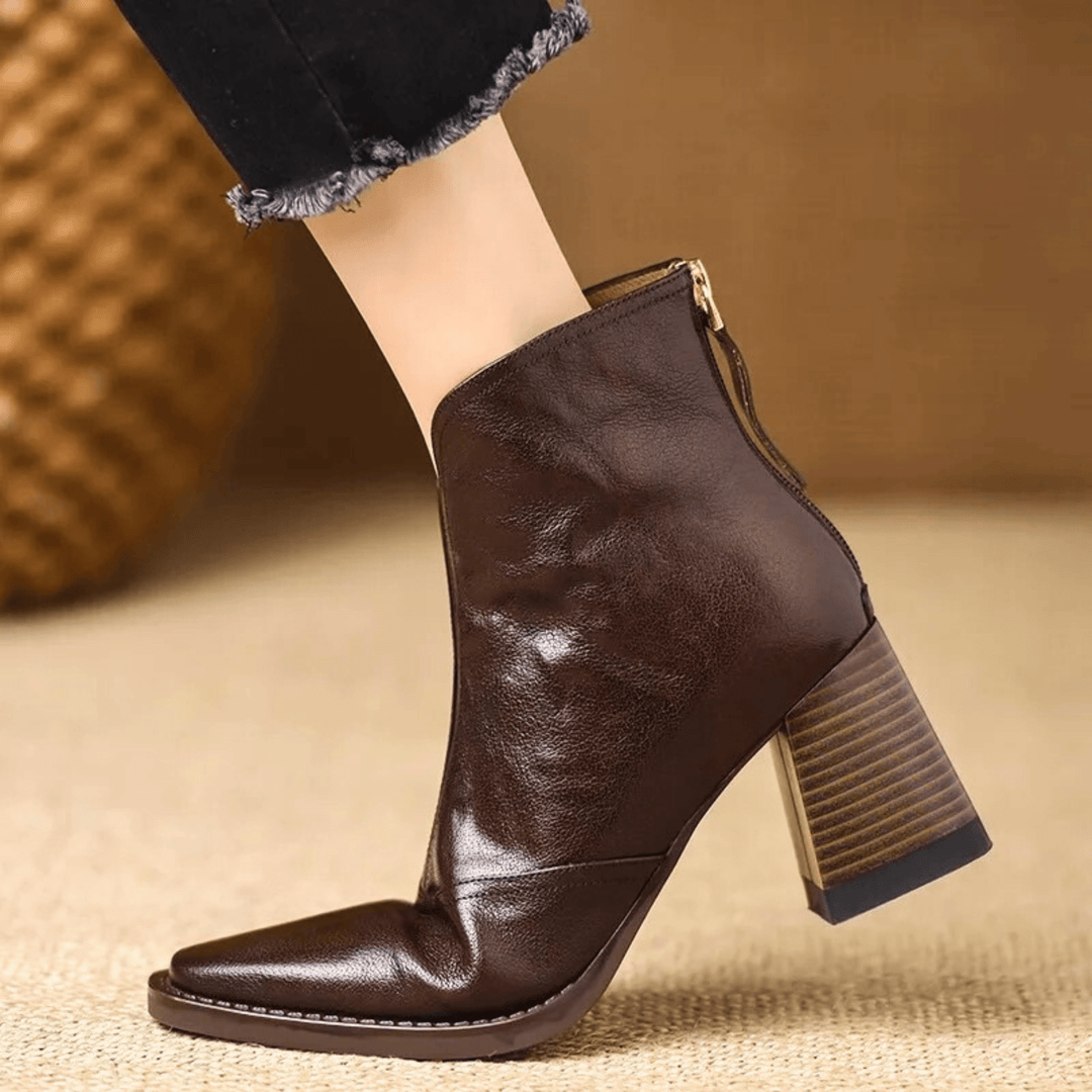 Lucille™ | Sculpted-Heel Leather Ankle Boots