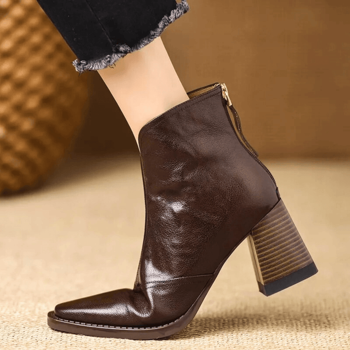 Lucille™ | Sculpted-Heel Leather Ankle Boots